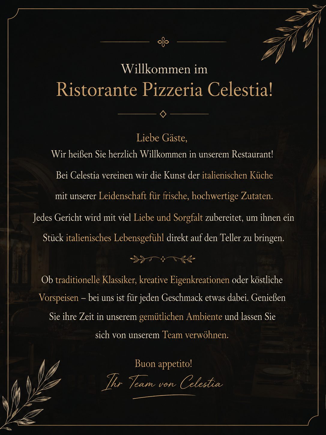 Willkommen im Ristorante Pizzeria Celestia